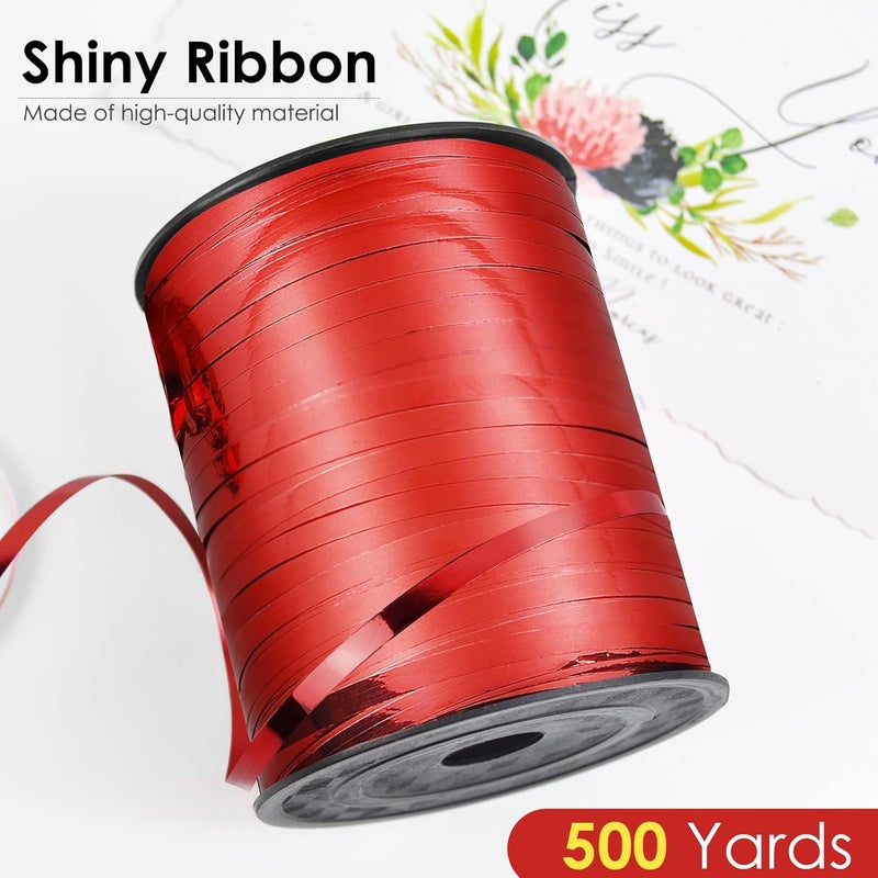 VISPAD Red Curling Ribbon, 500 Yard for Crafts, Shiny Metallic Iridescent Crimped for Gift Wrapping, Balloons String, Florist Flower (1 Roll) - Image 2